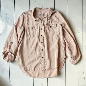 Knox Rose Pink Button Down Shirt Utility Roll Tab Sleeve Blush Women’s Large